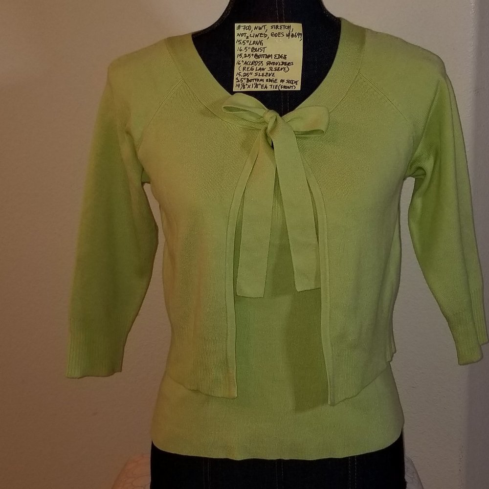 ✅NWT Grace Elements Green Silk Blend Cardigan PS #700, B14